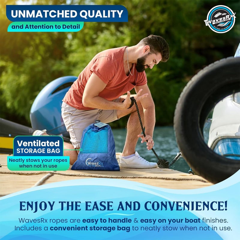 WAVESRX Premium Nylon Boat Dock Lines & Ropes for Docking & Pontoon | Double Braided Marine Rope | Boat Ropes for Docking with Loop | UV & Saltwater Resistant Dock Rope (Lagoon Blue, 5/8â€ x 25â€™) - Image 5