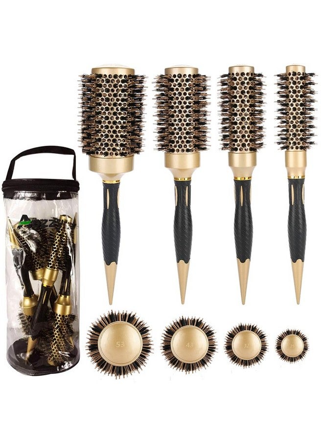 Aozzy Hair Brush, Round Brush Set For Blow Drying - Professional Boar Bristle Hair Styling Brush, Nanothermic-Ion Technology, Vented Ceramic Barrel, For Women - 4 Size Options, Golden - Image 1
