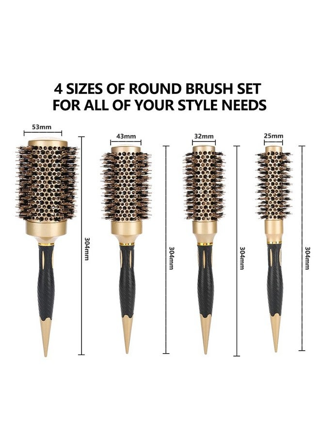 Aozzy Hair Brush, Round Brush Set For Blow Drying - Professional Boar Bristle Hair Styling Brush, Nanothermic-Ion Technology, Vented Ceramic Barrel, For Women - 4 Size Options, Golden - Image 2