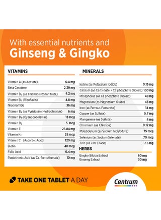 Centrum Energy Multivitamin with Ginseng and Gingko Biloba 30 Tablets - view 3