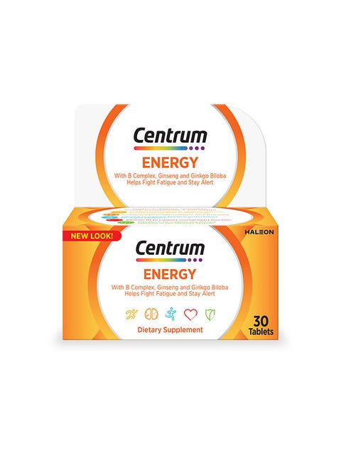 Centrum Energy Multivitamin with Ginseng and Gingko Biloba 30 Tablets
