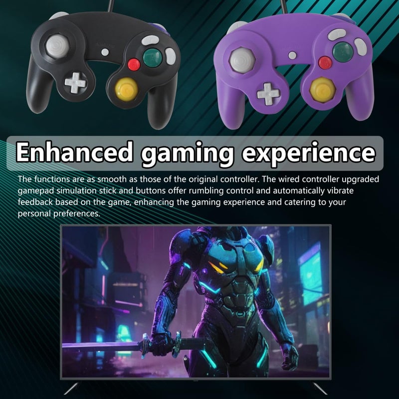Misimain Upgraded 2 Pack GameCube Controller Plug Play for Wii Ergonomic Design Rumble On Off Black Purple - Image 5