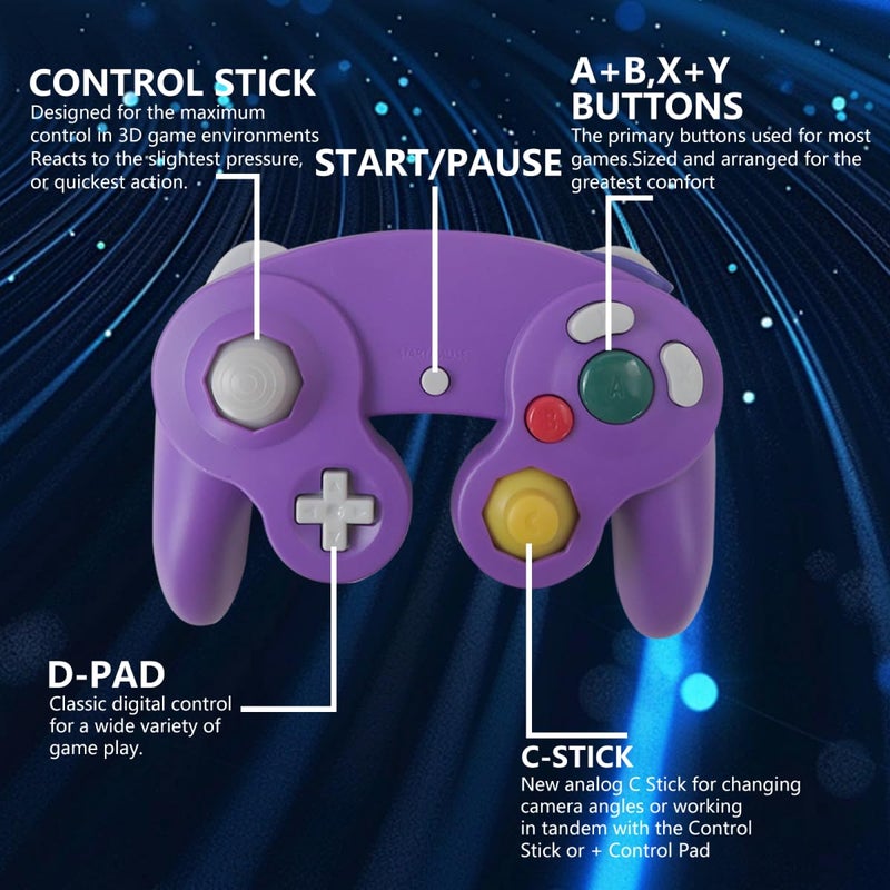 Misimain Upgraded 2 Pack GameCube Controller Plug Play for Wii Ergonomic Design Rumble On Off Black Purple - Image 4