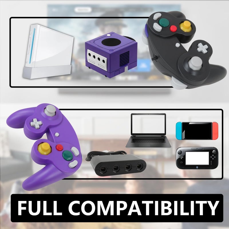 Misimain Upgraded 2 Pack GameCube Controller Plug Play for Wii Ergonomic Design Rumble On Off Black Purple - Image 3