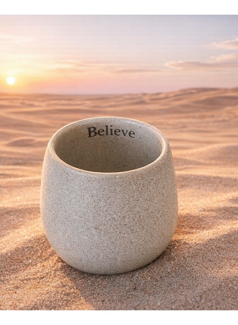 Believe Clay Cup – 100 ml  | Handcrafted Lead-Free Clay Cup with “Believe” Inscription in English or Arabic