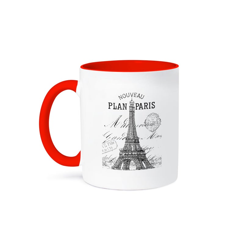 3dRose Nouveau Paris Vintage Eiffel Tower Two Tone Ceramic Mug 1 Count Pack of 1 RedWhite
