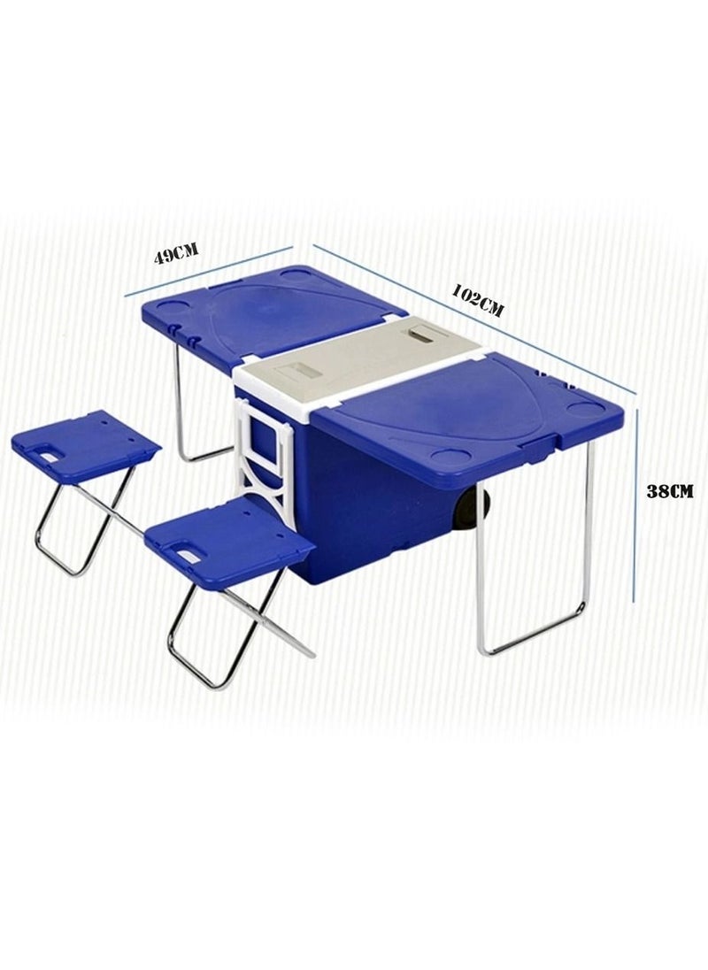 Crony - 28L two-chair plastic incubator with desk and chair Multi-function picnic table with cooling incubator | Blue - Image 1