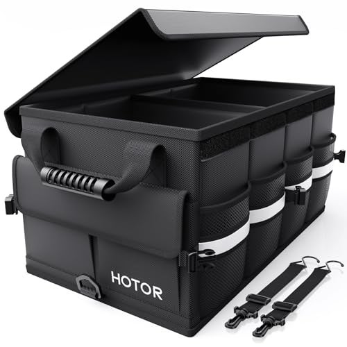 HOTOR Car Trunk Organizer Foldable Trunk Organizer for SUV Car Storage with Reflective Strips Securing Cover Large Capacity Car Accessories for Truck Van Sedan Black 221 x 126 x 110 - Image 1