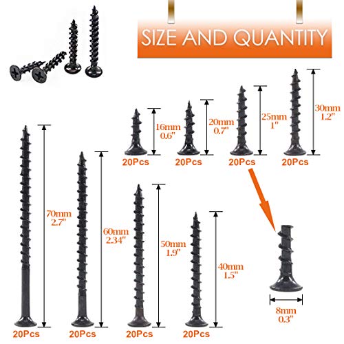 Rustark 160Pcs 7 Coarse Thread Drywall Screw with Phillips Drive Black Oxide Finsh Bugle Head Wood Screws Assortment Kit Ideal for Drywall Sheetrock - Image 3