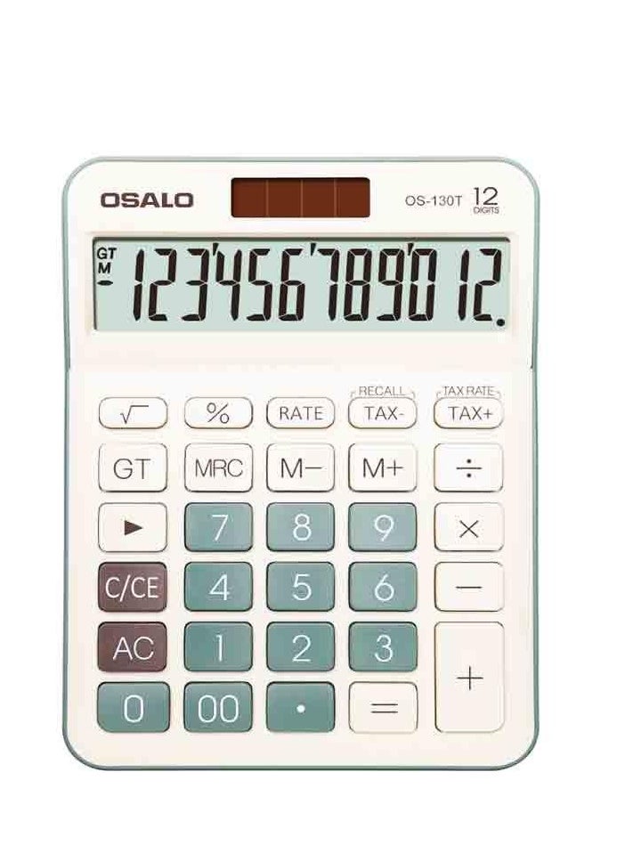 OSALO Calculator OS-130T, Brown/Green, 12 Digits, Plastic Key  - Image 1