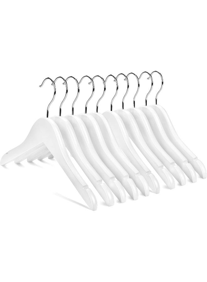 Nature Smile Nature Smile Kids Baby Children Toddler Wooden Shirt Coat Hangers with Notches and Anti-rust Chrome Hook Pack of 10 (White) - Image 1