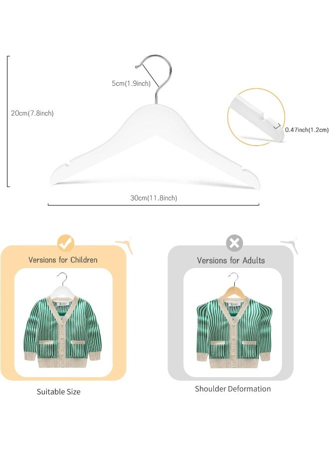 Nature Smile Nature Smile Kids Baby Children Toddler Wooden Shirt Coat Hangers with Notches and Anti-rust Chrome Hook Pack of 10 (White) - Image 2