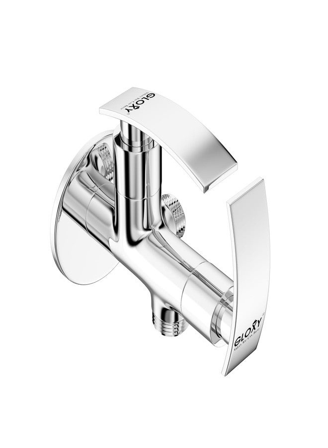 GLOXY Premium 2-in-1 Angle Valve with Chrome Finished Sky Lever - 2 Way Angle Cock with Wall Flange for Bathroom, Wash Basin Taps, Washing Machines - Image 1