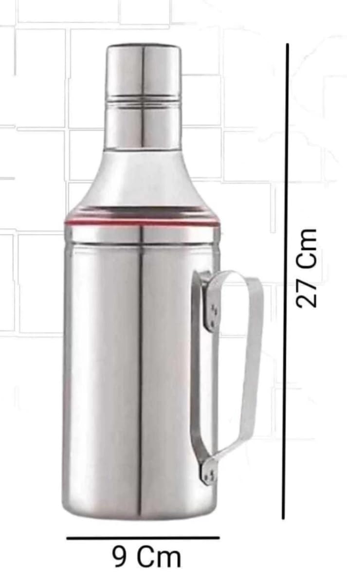 VISAXMI 1000ml Stainless Steel Oil Dispenser (Set of 2) | Oil Container for Kitchen | Oil Dispenser with Handle | Steel Oil Bottle | Container for Oil & Vinegar | 9cm Diameter - Image 2