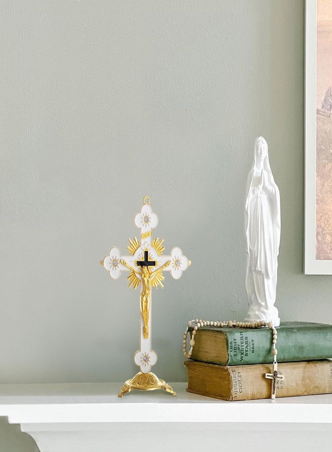 KOMI 5 Inch Catholic Metal Jesus Cross Standing, White Crucifix for Home Decoration, Table Crucifix Religious Gift - Image 3