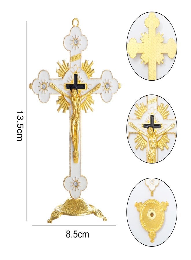 KOMI 5 Inch Catholic Metal Jesus Cross Standing, White Crucifix for Home Decoration, Table Crucifix Religious Gift - Image 2