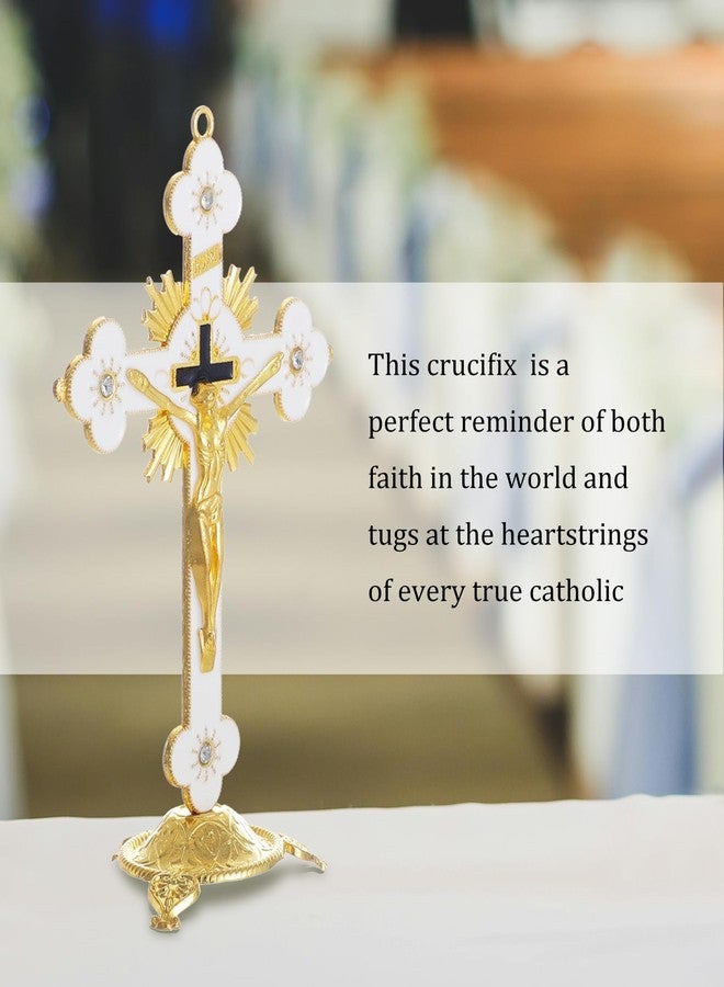 KOMI 5 Inch Catholic Metal Jesus Cross Standing, White Crucifix for Home Decoration, Table Crucifix Religious Gift - Image 5