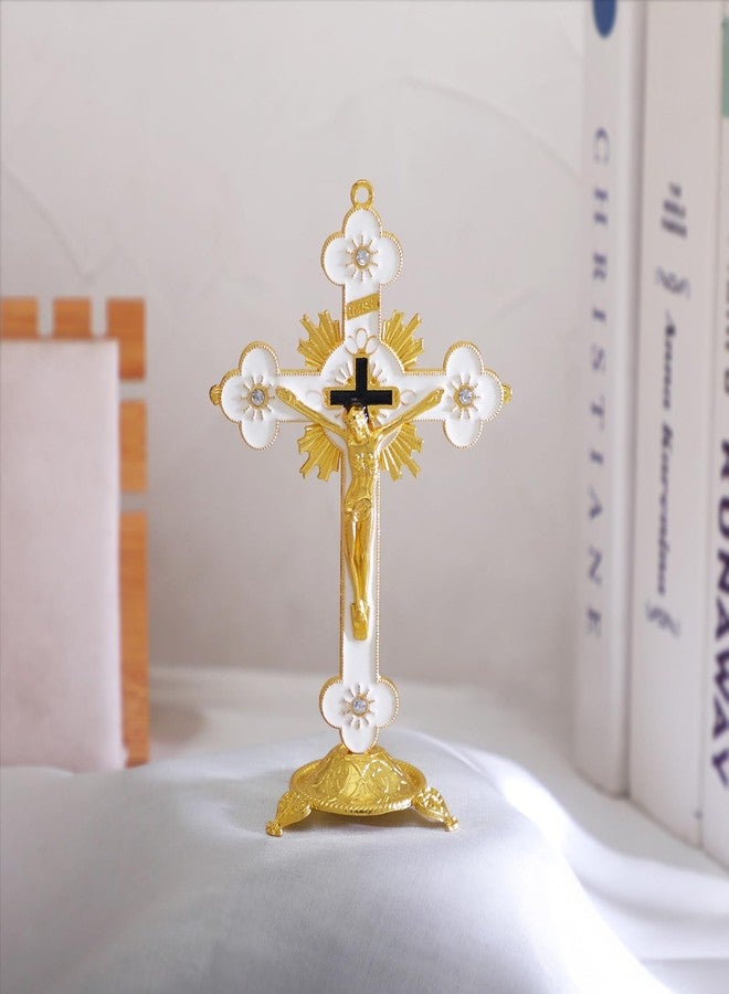 KOMI 5 Inch Catholic Metal Jesus Cross Standing, White Crucifix for Home Decoration, Table Crucifix Religious Gift - Image 4
