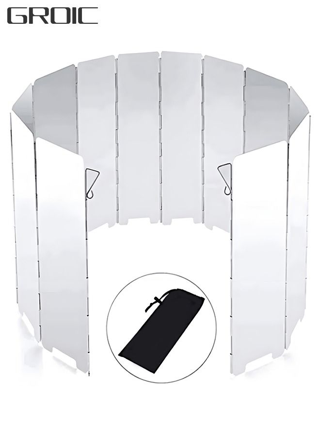GROIC Folding Camping Stove Windscreen 14 Plates Aluminum Camping Stove Windshield with Carrying Bag Portable for Stove,Gas Stove Outdoor Cooker Butane Burner Wind Shield - Image 1