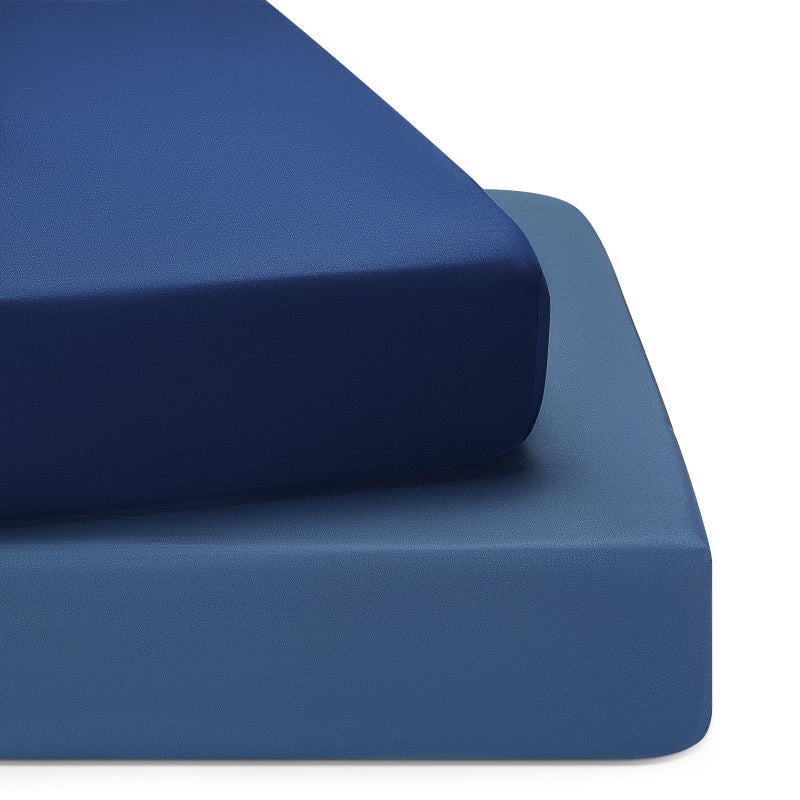 TILLYOU Baby Crib Sheets for Boys Girls, Super Soft Toddler Bed Sheets, 2 Pack Sheets for Standard Crib Mattress 28x52in, Navy and Stone Blue - Image 1