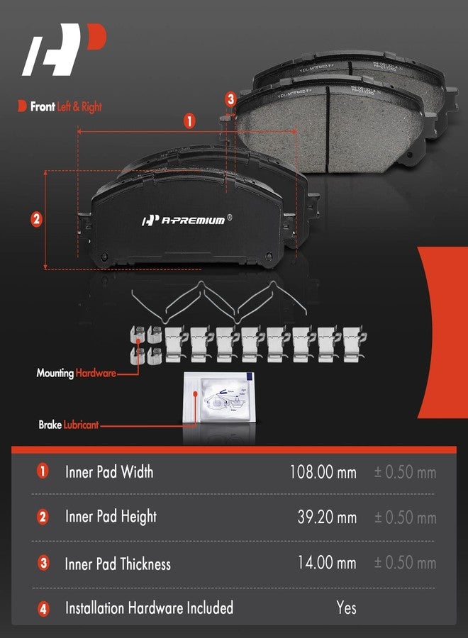 A-Premium Front Ceramic Disc Brake Pads Set Compatible with Select Toyota and Lexus Models - Avalon, Camry, Highlander, Sienna, NX200t, NX300, NX300h, RX350, RX350L, RX450h, RX450hL, with Hardware - Image 5