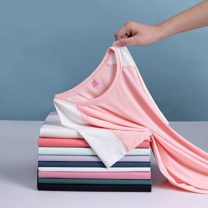 New summer couple Ice Silk quick-drying T-shirt plus size round neck casual T-shirt young and middle-aged couple short-sleeved T-shirt - Image 2