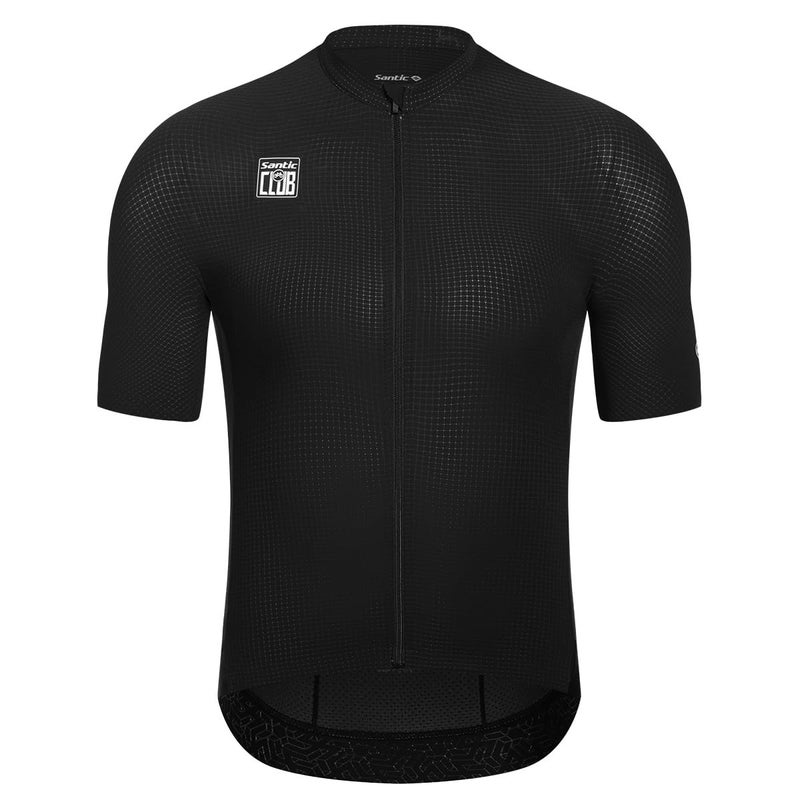قميص دراجات سانيتيك للرجال بأكمام قصيرة قميص دراجة الطريق الاحترافي بسحاب كامل UPF 50 مع جيوب باللون الأسود