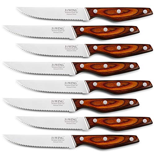 JXWING Professional 8-Piece German High Carbon Stainless Steel Steak Knife Set, Premium Full Tang Steak Knives with Pakkawood Handle - Image 1