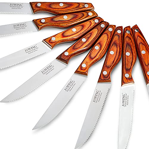 JXWING Professional 8-Piece German High Carbon Stainless Steel Steak Knife Set, Premium Full Tang Steak Knives with Pakkawood Handle - Image 5