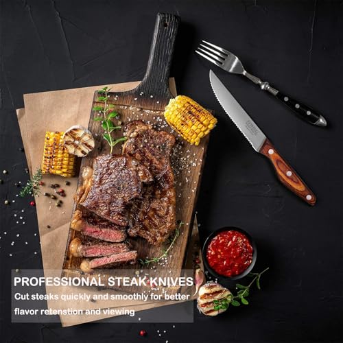 JXWING Professional 8-Piece German High Carbon Stainless Steel Steak Knife Set, Premium Full Tang Steak Knives with Pakkawood Handle - Image 2