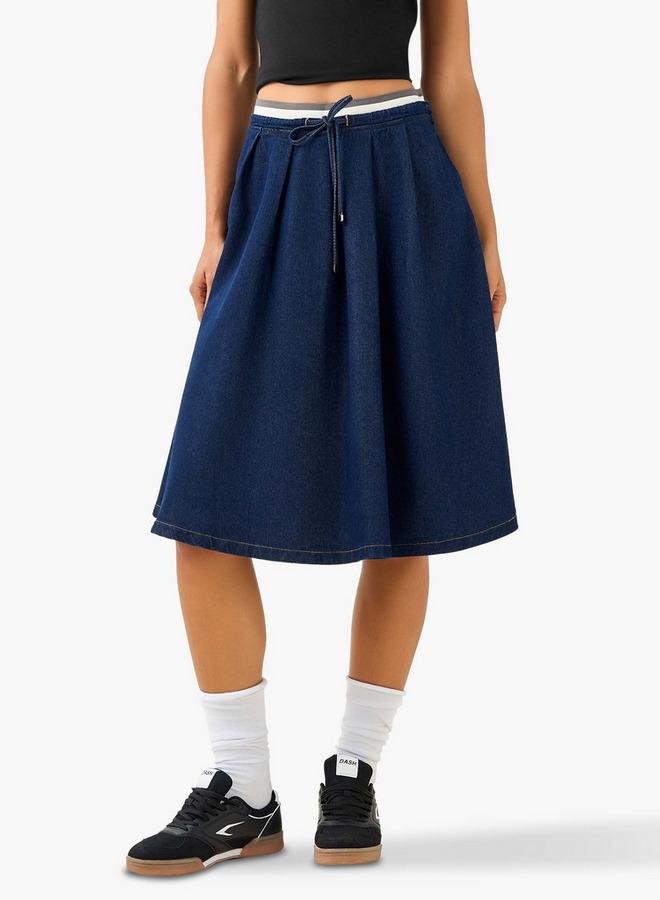 Lee Cooper Pleated Denim Skirt with Drawstring Closure - Image 1