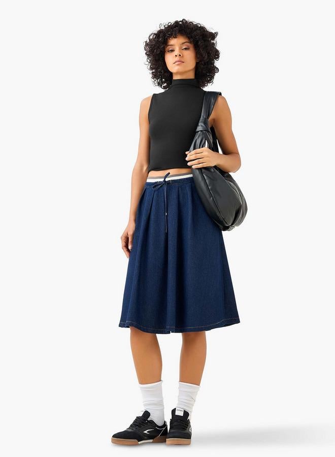 Lee Cooper Pleated Denim Skirt with Drawstring Closure - Image 2