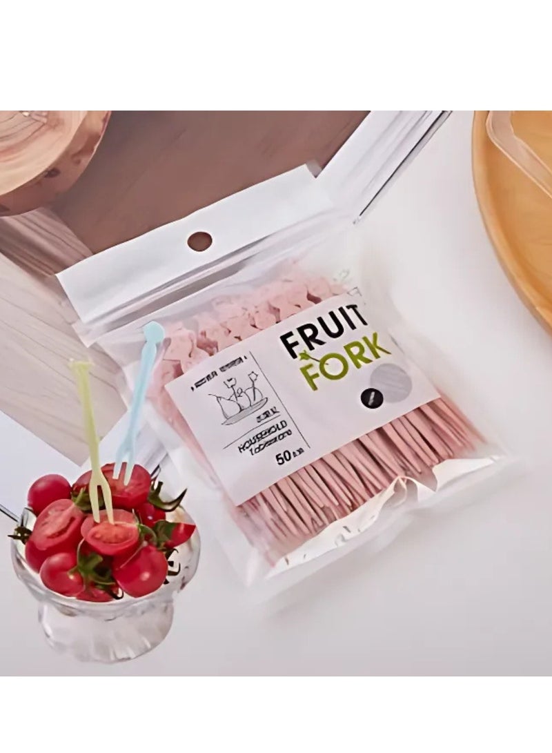 مجموعة شوك حلوى وكعك وفواكه – لون وردي، 50 قطعة - Image 1