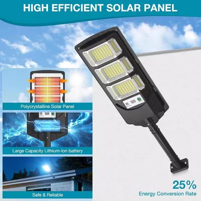 kh Acrylic Solar Street Lights Outdoor Waterproof 144 LED 60 W Solar Dusk to Dawn Flood Light Outside Solar Powered Security Exterior Wall Mount Lamp Motion Sensor Remote Control (Pack of 1) - Image 4