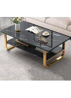 Harmony Home Harmony Home Luxury Square Coffee Table, 60x120x41 cm – Modern Black Marble & Gold Table for Living Room, Stylish Light Luxury Design  - Image 1