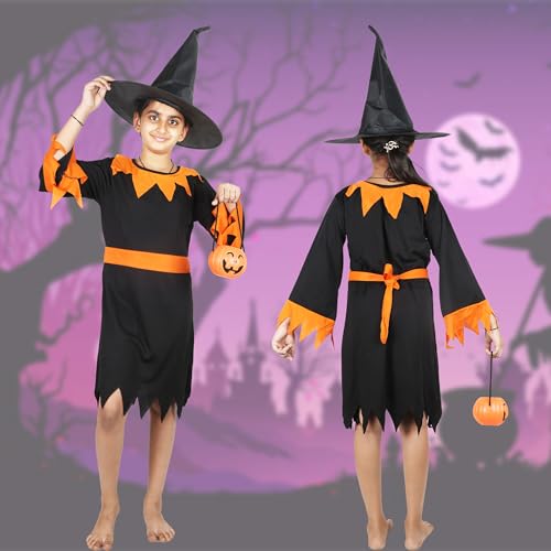 Sarvda Halloween Dress for boys girls kids and adults Orange Witch Dress with Addons. : 3 Years-4 Years - Image 3