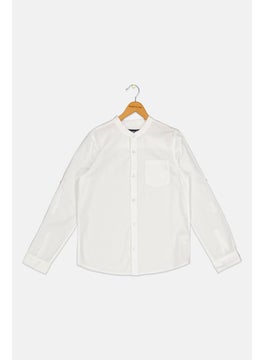Ocean Pacific Toddlers Boy Mandarin Collar Solid Long Sleeve Casual Shirt, White  - Image 1