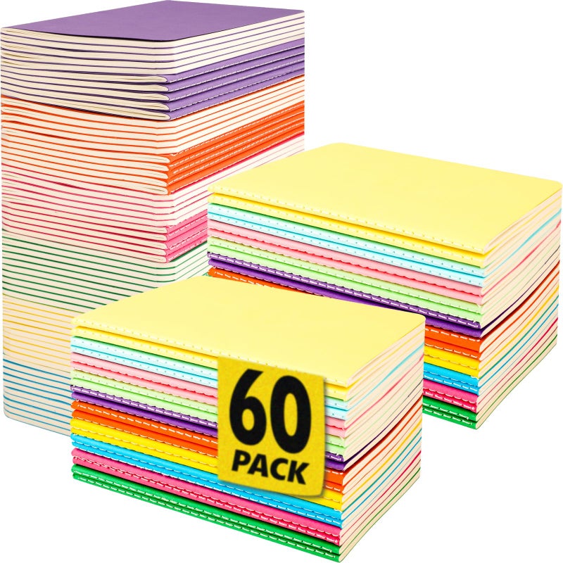 YesBes 60 Pack Small Lined Notepads Bulk, Mini Journal Pocket Notebooks Set 3.5 Inch x 5.5 Inch, Colored Cover Notebook for Kids, 10 Colors 24 Sheets (48 Pages) for Traveler, Students, School Supplies - Image 1