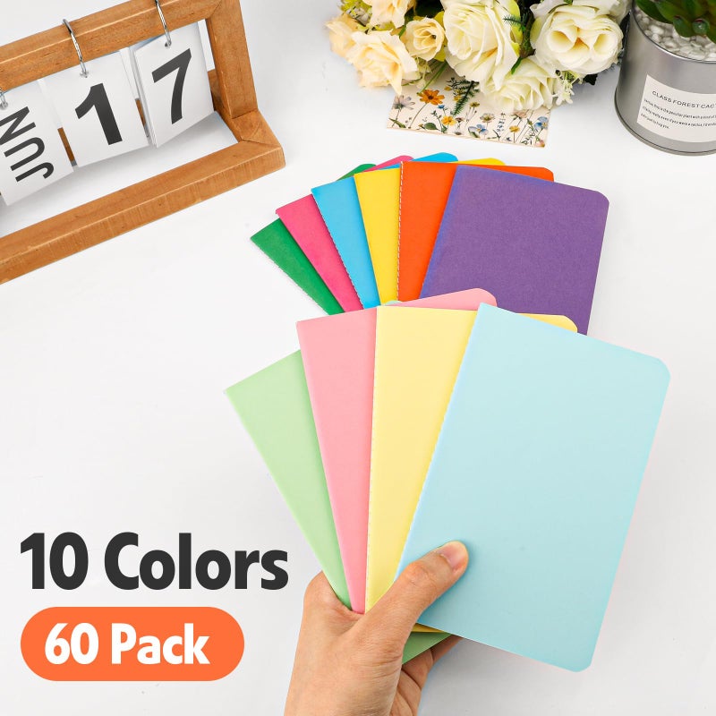 YesBes 60 Pack Small Lined Notepads Bulk, Mini Journal Pocket Notebooks Set 3.5 Inch x 5.5 Inch, Colored Cover Notebook for Kids, 10 Colors 24 Sheets (48 Pages) for Traveler, Students, School Supplies - Image 3
