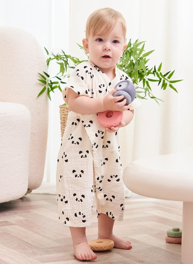 BINIDUCKLING Baby Kimono Robes Cotton Muslin Romper Clothes 0-3 Months Panda - Image 3