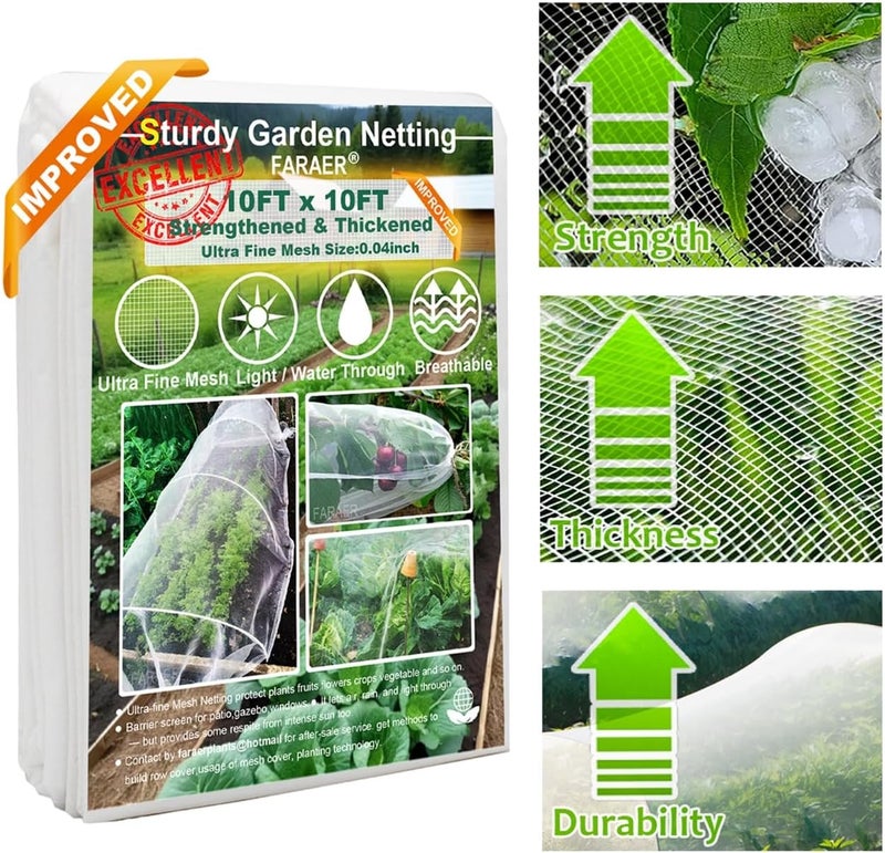 FARAER Garden Pest Barrier Netting, Insect Barrier Thickened Mesh Net Plant Covers 10x10Ft Ultra Fine Protection Netting for Vegetable Fruits Crops Row Cover Strawberry Raised Bed Bugs Out Screen Net - Image 1