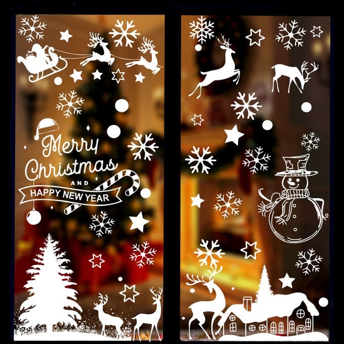 GRACCEE 9 SHEETS CHRISTMAS WINDOW CLINGS TREE SNOWMAN SNOWFLAKES REINDEER DECALS FOR WINTER GLASS DECORATION