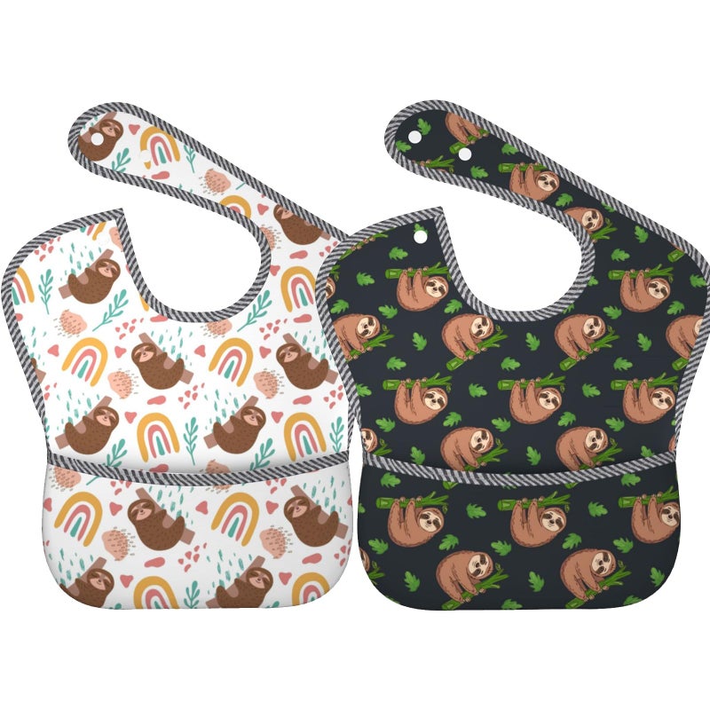 Qwalnely Sloth Baby Stuff Baby Bibs 2Packs for 6-24 Months Waterproof Washable Fabric (Sloth) - Image 1