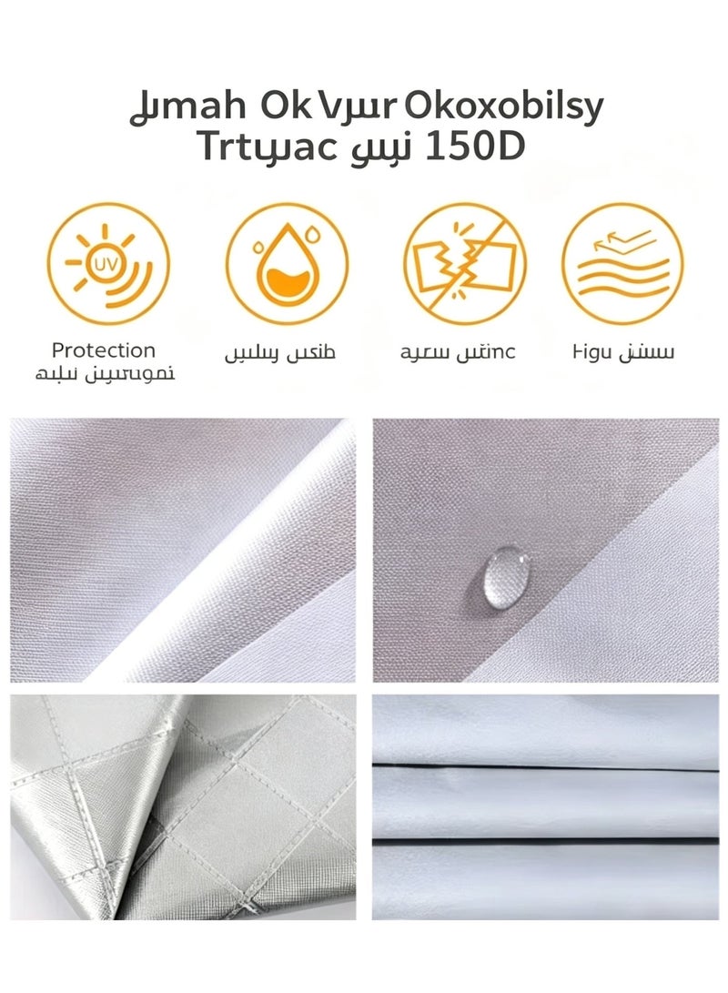 العربية: غطاء سيارة فضي مضاد للأشعة فوق البنفسجية للاستخدام الخارجي مزود بأشرطة عاكسة فلورية، غطاء مركبة كامل متان عالي مقاوم للتمزق للوقوف في الصحراء والفلل - Image 5