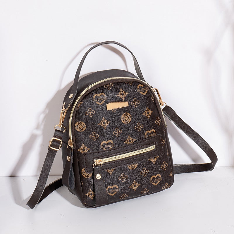 2022 New Printed Fashion Backpack Vintage Womens Bag Dark brown 