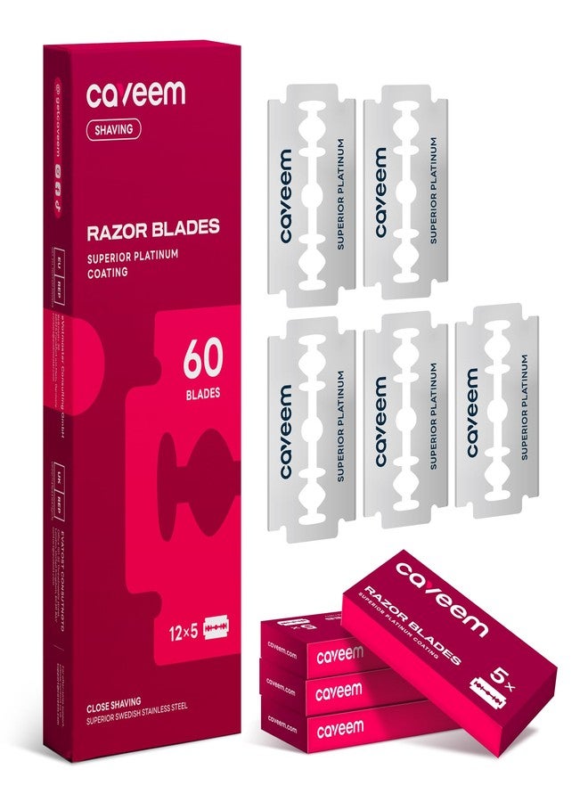 CAVEEM 60 Count Double-Edge Safety Razor Blades, Replacement Razor Refills for Shaving, Stainless Steel Blades for All Standards Double-Edge Razor - Image 1