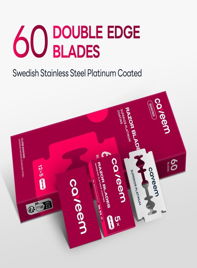 CAVEEM 60 Count Double-Edge Safety Razor Blades, Replacement Razor Refills for Shaving, Stainless Steel Blades for All Standards Double-Edge Razor - Image 2