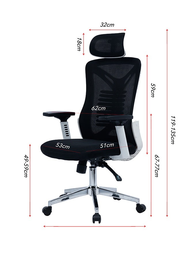 كرسي مكتب ذو ظهر عالٍ إرغونومي، كرسي ألعاب مريح مع مساند الذراعين ومسند الرأس، قابل للدوران 360 درجة وقابل للتعديل في الارتفاع، مناسب للمكاتب/الدراسة المنزلية، الكتابة، الألعاب والعمل - Image 3