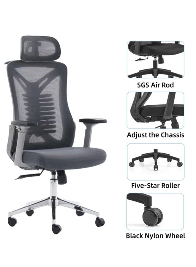 كرسي مكتب ذو ظهر عالٍ إرغونومي، كرسي ألعاب مريح مع مساند الذراعين ومسند الرأس، قابل للدوران 360 درجة وقابل للتعديل في الارتفاع، مناسب للمكاتب/الدراسة المنزلية، الكتابة، الألعاب والعمل - Image 4