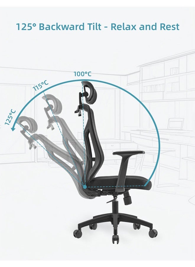 كرسي مكتب ذو ظهر عالٍ إرغونومي، كرسي ألعاب مريح مع مساند الذراعين ومسند الرأس، قابل للدوران 360 درجة وقابل للتعديل في الارتفاع، مناسب للمكاتب/الدراسة المنزلية، الكتابة، الألعاب والعمل - Image 5